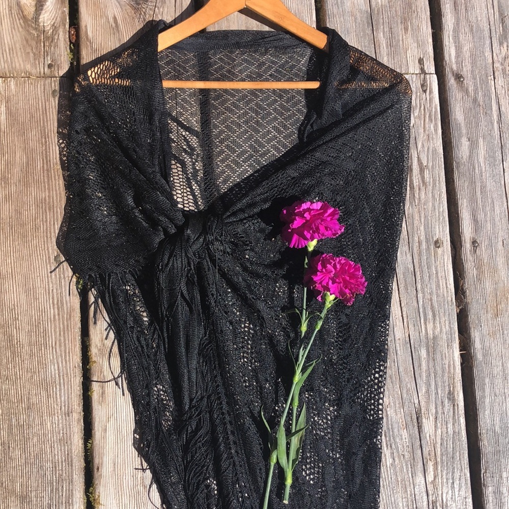 Black boho lace scarf / shawl